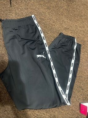 Puma Black Joggers with White Logo Stripe